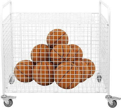 Metal Basketball Rolling Cart Sports Equipment Storage Wheel Basket White - Image 2