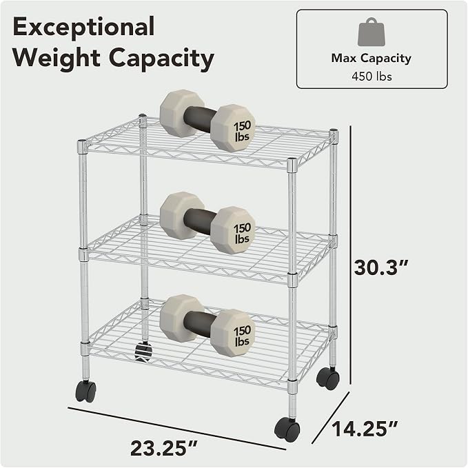 3 Tier Wire Shelving Unit Storage Rack, Metal Heavy Duty Utility Organizers - Image 3