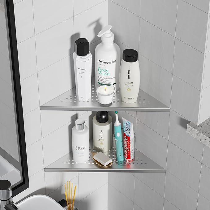 Qeke Corner Shower Shelves, 10” Recessed Tile Shower Shelf Brushed Nickel - Image 8