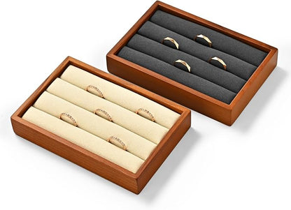 Solid Wood 3-Slots Jewelry Ring Display Tray Showcase Small Jewelry Display - Image 3