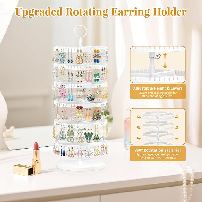 EsLuker.ly Earring Holder Organizer Rotating Stud Display Tree Rack, 6 Tier | - Image 3