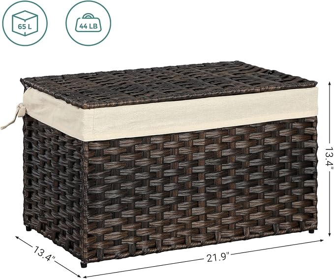 SONGMICS Storage Basket with Lid, Woven Blanket Storage Bin with Handles - Image 3