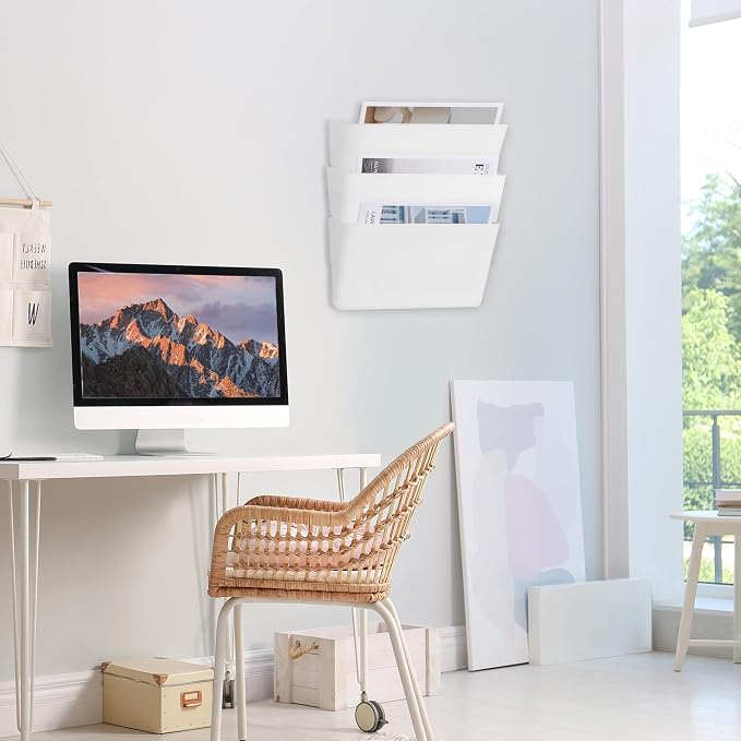 3 Pack White Plastic Single Pocket Hanging File Organizer, Wall Mount Paper - Image 5