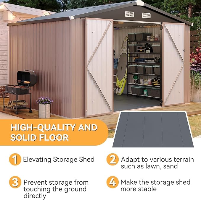 Aoxun 10x8 FT Shed with Floor Heavy-Duty Galvanized Steel Outdoor Storage Shed - Image 3