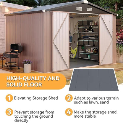 Aoxun 10x8 FT Shed with Floor Heavy-Duty Galvanized Steel Outdoor Storage Shed - Image 3