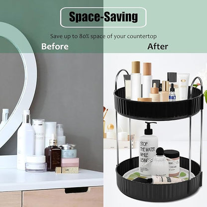 Rotating Makeup Organizer Countertop 2 Tier Lazy Susan Trays Spinning Skincare - Image 4