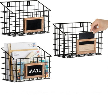 MyGift 10 Inch Wall Mounted Matte Black Metal Wire Storage Baskets by MyGiftHome