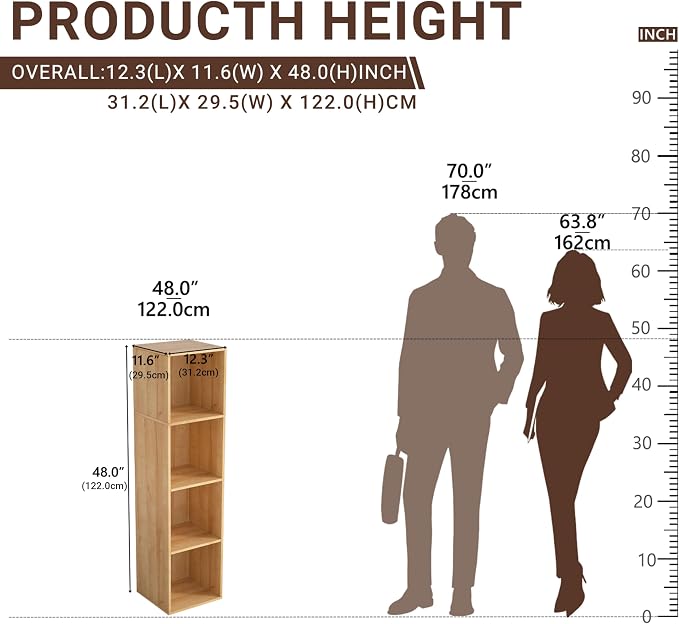 4 Cube Storage Organizer, 4 Tier Cube Low Bookcase Freestanding Storage Display - Image 3