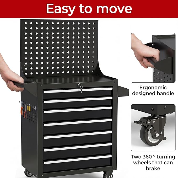 Rolling Tool Chest with Wheels, 7 Drawers Tool Storage Cabinet, Portable Metal - Image 6