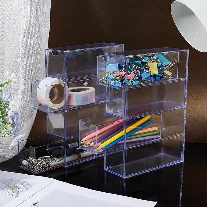 DICOSMETIC 2Pcs Small Acrylic Desk Organizer Drawers Stackable Desktop Storage - Image 5