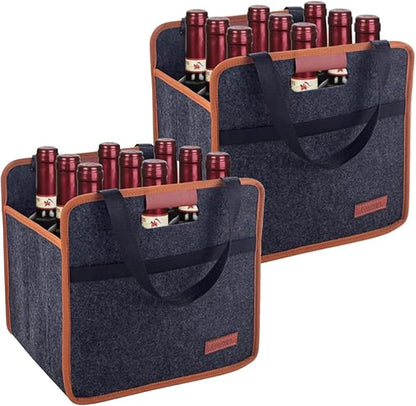 2 Pack 9 Bottle Wine Tote Bag, Insulated Thermal Padded Wine Carrier Tote by Foyego