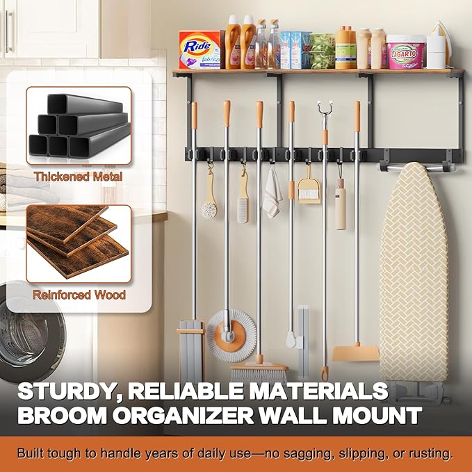 Broom Holder Wall Mount with Cleaning Supplies Organizer, Laundry Room - Image 7