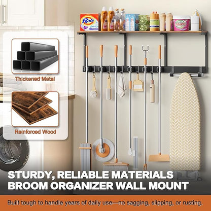 Broom Holder Wall Mount with Cleaning Supplies Organizer, Laundry Room - Image 7