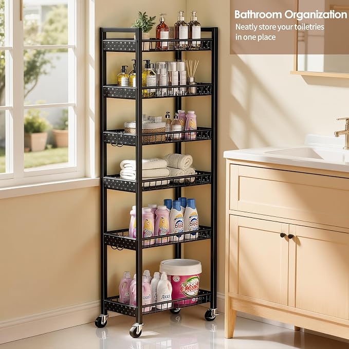 6 Tier Slim Storage Cart, Narrow Rolling Cart - Image 9