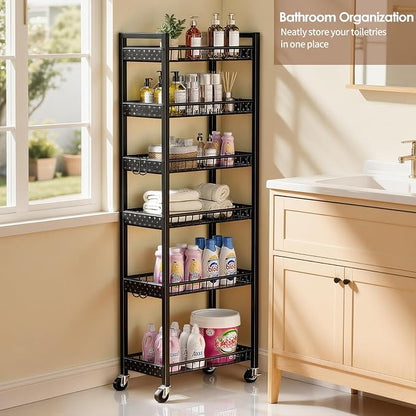 6 Tier Slim Storage Cart, Narrow Rolling Cart - Image 9