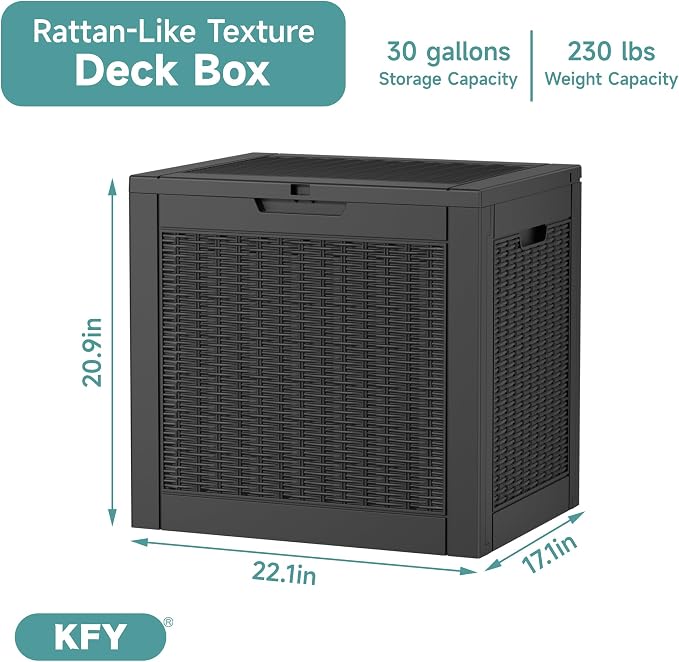 30 Gallon Waterproof Resin Deck Box, UV Resistant Outdoor Storage - Image 2