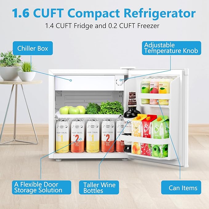 1.6 Cu.ft Mini Fridge with Freezer, Compact Refrigerator, Single Reversible Door - Image 6
