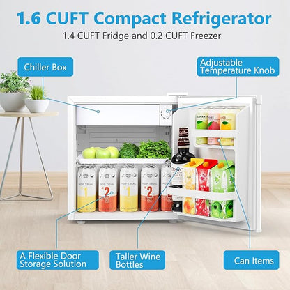 1.6 Cu.ft Mini Fridge with Freezer, Compact Refrigerator, Single Reversible Door - Image 6