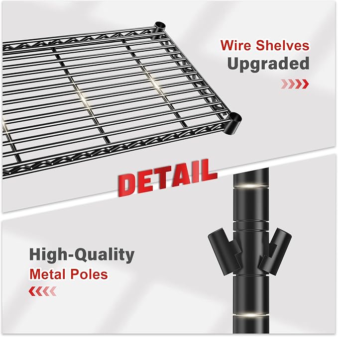 REIBII 5 Tier Storage Shelves Adjustable Wire Rack Shelving, Kitchen Shelves - Image 9