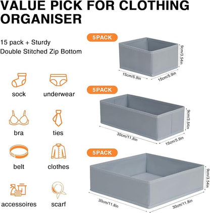 DIMJ Drawer Organizer Clothes, 15 Pack Underwear Organizer, Foldable Closet Bins - Image 2