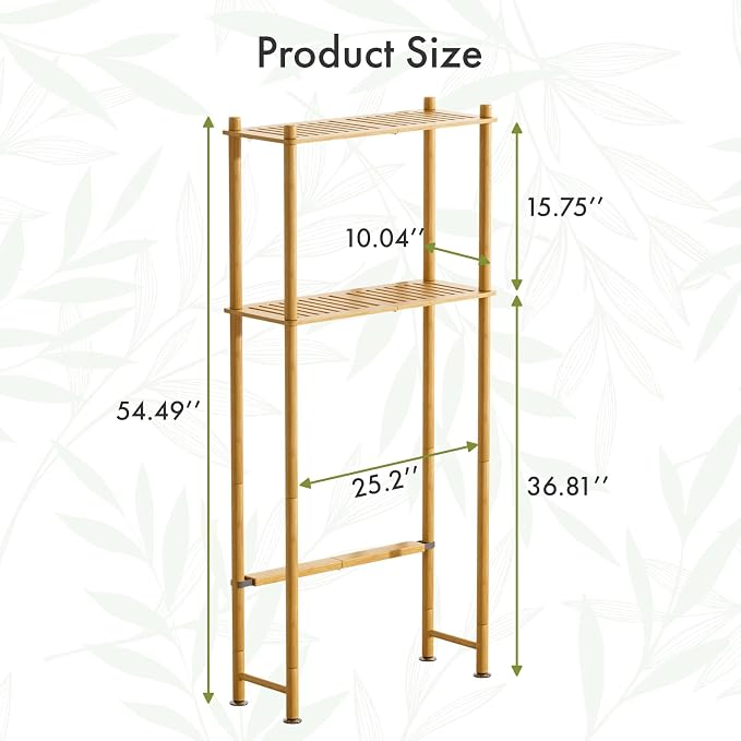 AmazerBath Bamboo Over The Toilet Storage Shelf, 2-Tier Over Toilet Organizer - Image 2