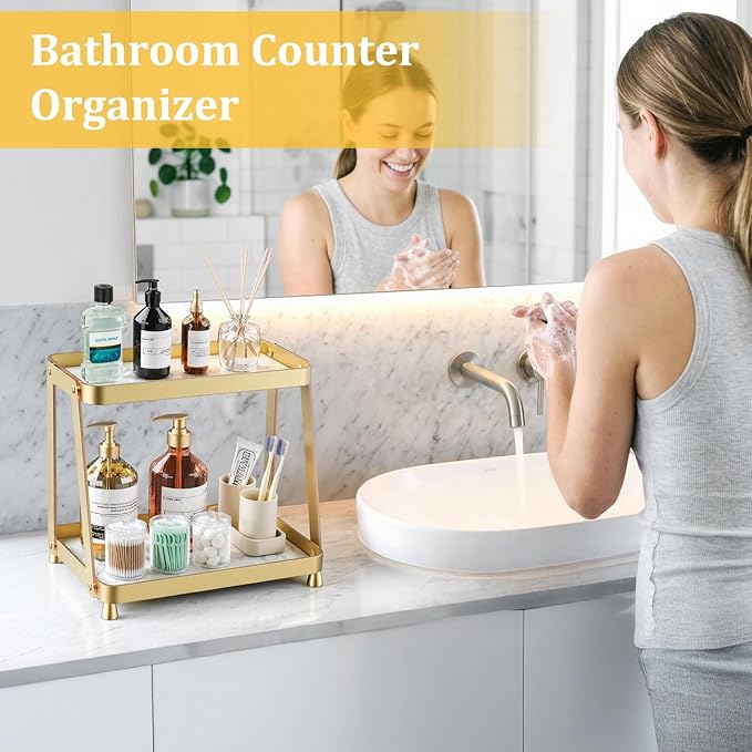 2-Tier Acrylic Bathroom Vanity Organizer, Holds Cosmetics, Makeup & Skincare - Image 3