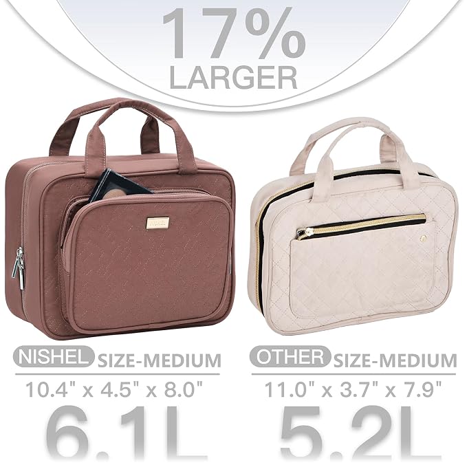 NISHEL Travel Toiletry Bag for Women, Makeup Essentials Organizer, Hanging Case - Image 2