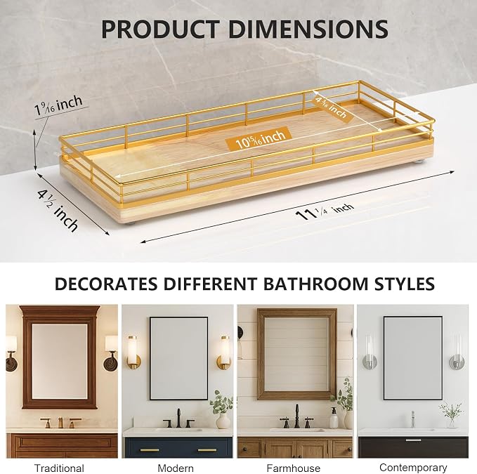 Bathroom Tray for Counter Top Organizer – Oak Wood Vanity Tray - Image 6