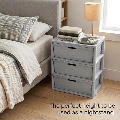 3 Drawer Wide Weave Storage Tower, Modern Style Decorative Freestanding Storage - Image 9