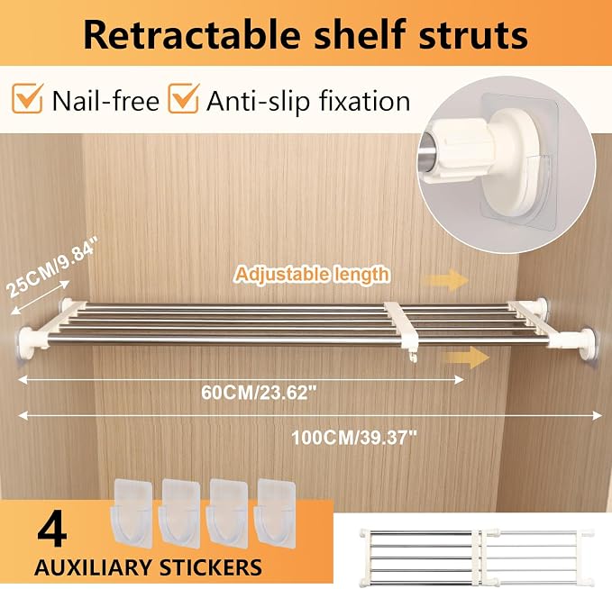 BAOYOUNI Tension Closet Shelf, Adjustable Storage Rack Separator | Wardrobe - Image 3