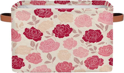 Pardick Roses Pink Flower Basket Storage Bins Large Fabric Toys Storage Cube Box by Pardick