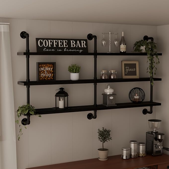 HDDFER Industrial Pipe Shelving Rustic Black Pipe Wall Shelves Industrial by industrialpipeshelving