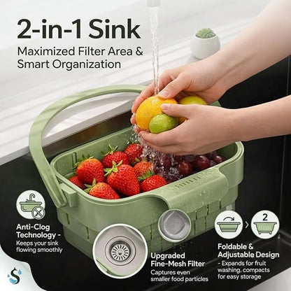 Foldable Hanging Kitchen Sink Drain Basket, 2-in-1 Foldable Sink Colander - Image 2