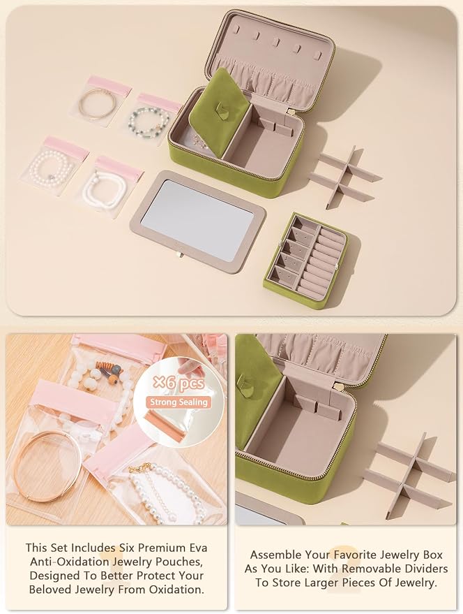 Velvet Travel Jewelry Box with Large Mirror, Double-Layer Jewelry Organizer Case - Image 4