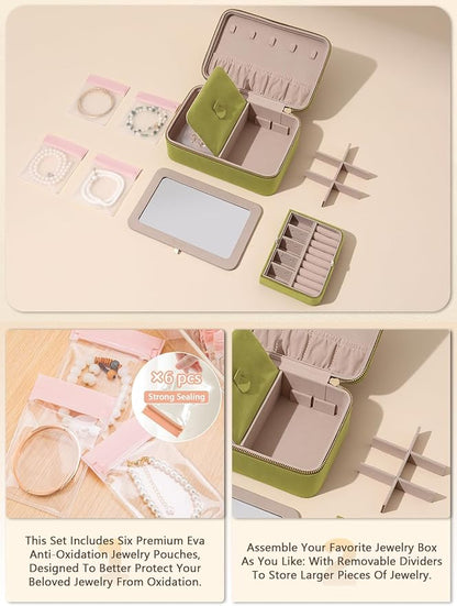 Velvet Travel Jewelry Box with Large Mirror, Double-Layer Jewelry Organizer Case - Image 4