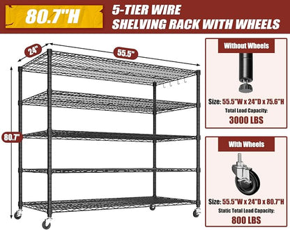 PrimeZone 5 Tier 80.7" Hx55.5 Wx24 D Wire Shelving - Image 3