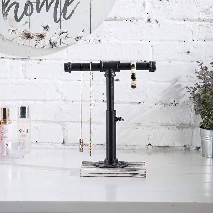 MyGift Industrial Pipe Black Metal T-Bar Adjustable Height Jewelry, Bracelet & - Image 2