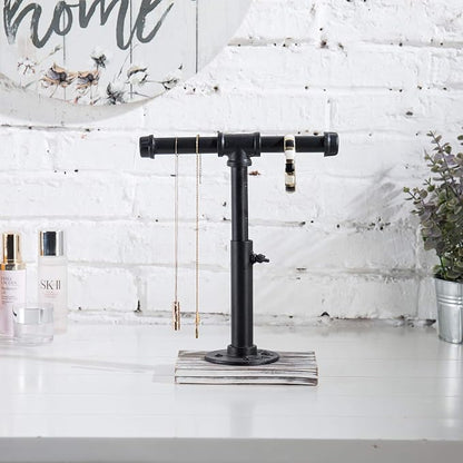MyGift Industrial Pipe Black Metal T-Bar Adjustable Height Jewelry, Bracelet & - Image 2