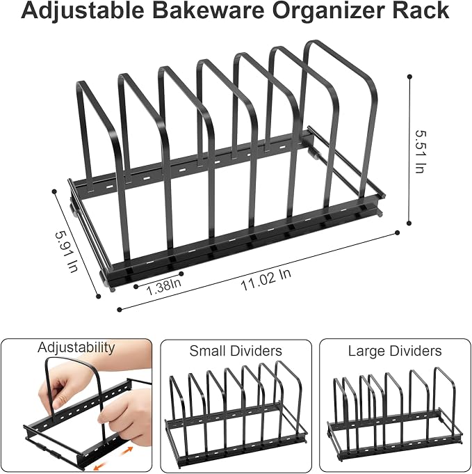 Cutting Board Organizer Rack, 7 Slots Metal Rack Cookie Baking Sheet, Pot Pan - Image 3