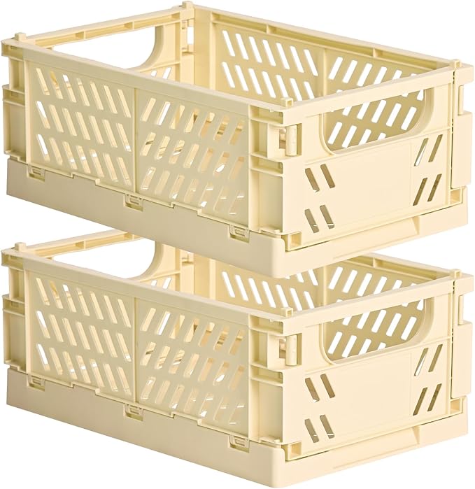 2-Pack Small Pastel Plastic Storage Baskets, Collapsible Crates by HUUSMOT