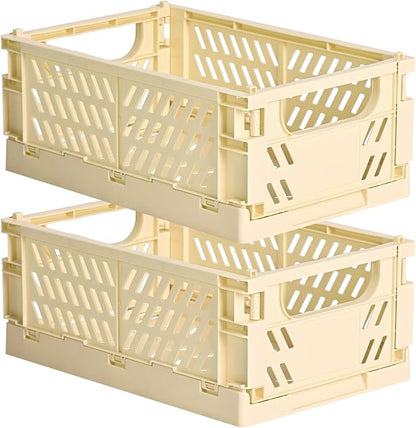 2-Pack Small Pastel Plastic Storage Baskets, Collapsible Crates by HUUSMOT