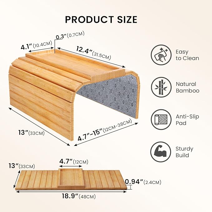 Sofa Arm Tray, Bamboo Folding Couch Arm Tray, Sofa Armrest Trays - Image 6