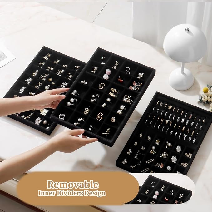 Large Velvet Jewelry Tray 2 Pack Stackable Jewelry Display Drawer Inserts Trays - Image 3