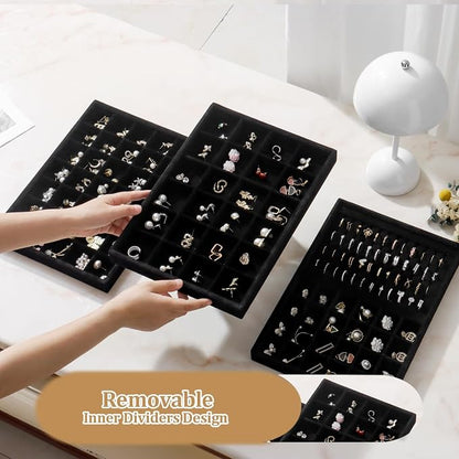 Large Velvet Jewelry Tray 2 Pack Stackable Jewelry Display Drawer Inserts Trays - Image 3
