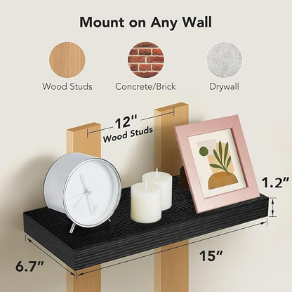 AMADA HOMEFURNISHING Floating Shelves Wall Mounted, 15 x 7 Inch Wall Shelves - Image 3
