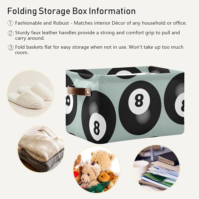 8 Number Pool Ball Billiards Green Pattern Storage Bins Box Foldable Shelf - Image 5