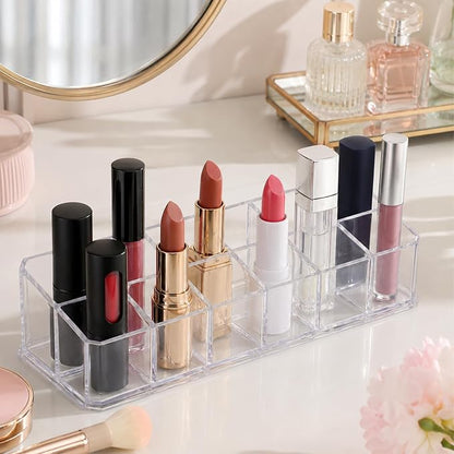 2 Rows Transparent Lipstick Holder, 12-Slot Acrylic Lipstick Organizer Case - Image 5
