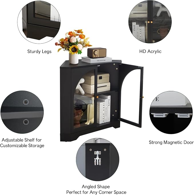 31.5" Mid-Century Modern Small Coner Storage Cabinet, Kitchen Coofee Bar - Image 4