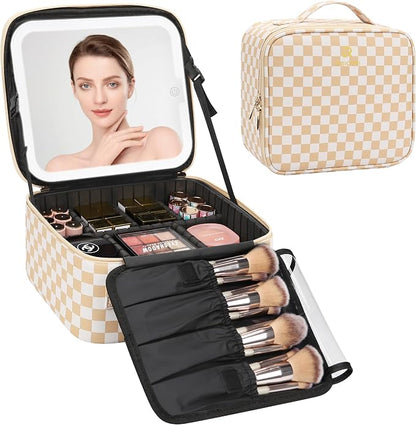 Relavel Travel Makeup Bag With LED Mirror, Cosmetic Train Case with Light up by Relavel