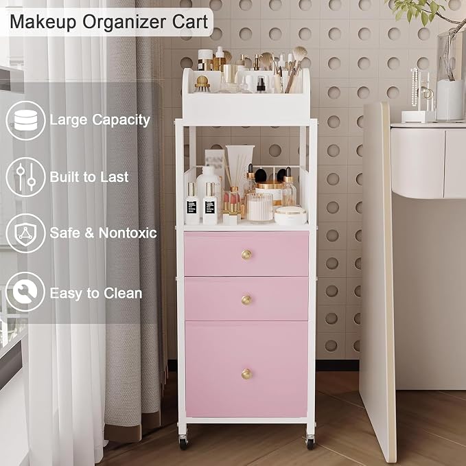 Makeup Organizer Cart with Drawers, Make up Organizers - Image 4